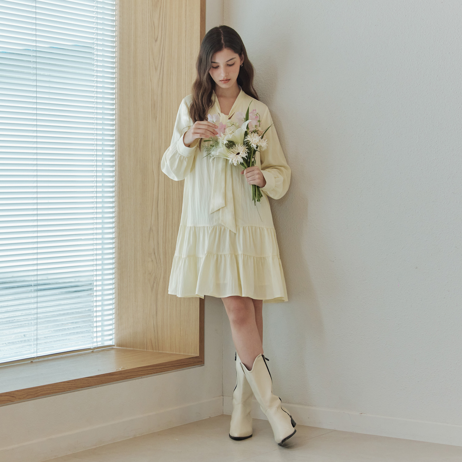 [제로스트릿][2컬러] 타이 셔링 원피스 TIE SHIRRING ONE-PIECE - 상품 이미지
