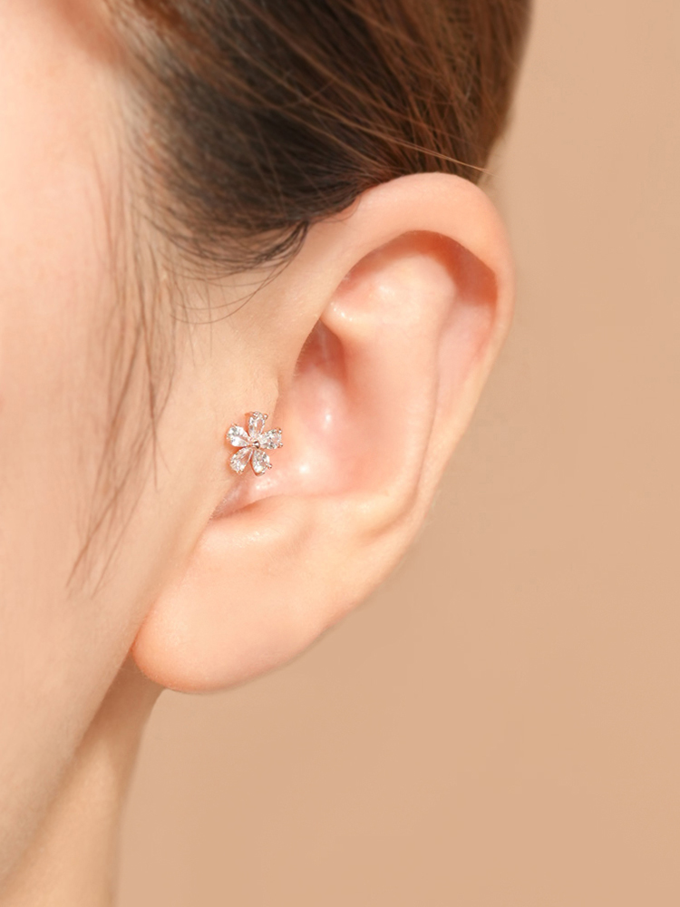 [0.8mm]14K 인터널 모이사나이트 다이아 드리밍 플라워 라블렛 피어싱 귀걸이 - 상세 이미지 5