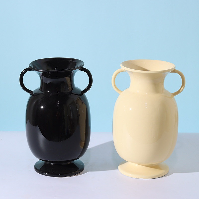 세라믹 화병 디자인 꽃병 모던 인테리어 오브제 예쁜 도자기 장식 노란색 26x18.5x18.5 - 상세 이미지 5