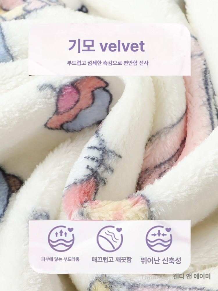 헬로키티 여성용 파자마 잠옷 겨울 산호색 플리스 안감 두꺼운 산리오 플란넬 홈웨어 크림화이트 헬로키티 아이마스크포함 M - 상세 이미지 2