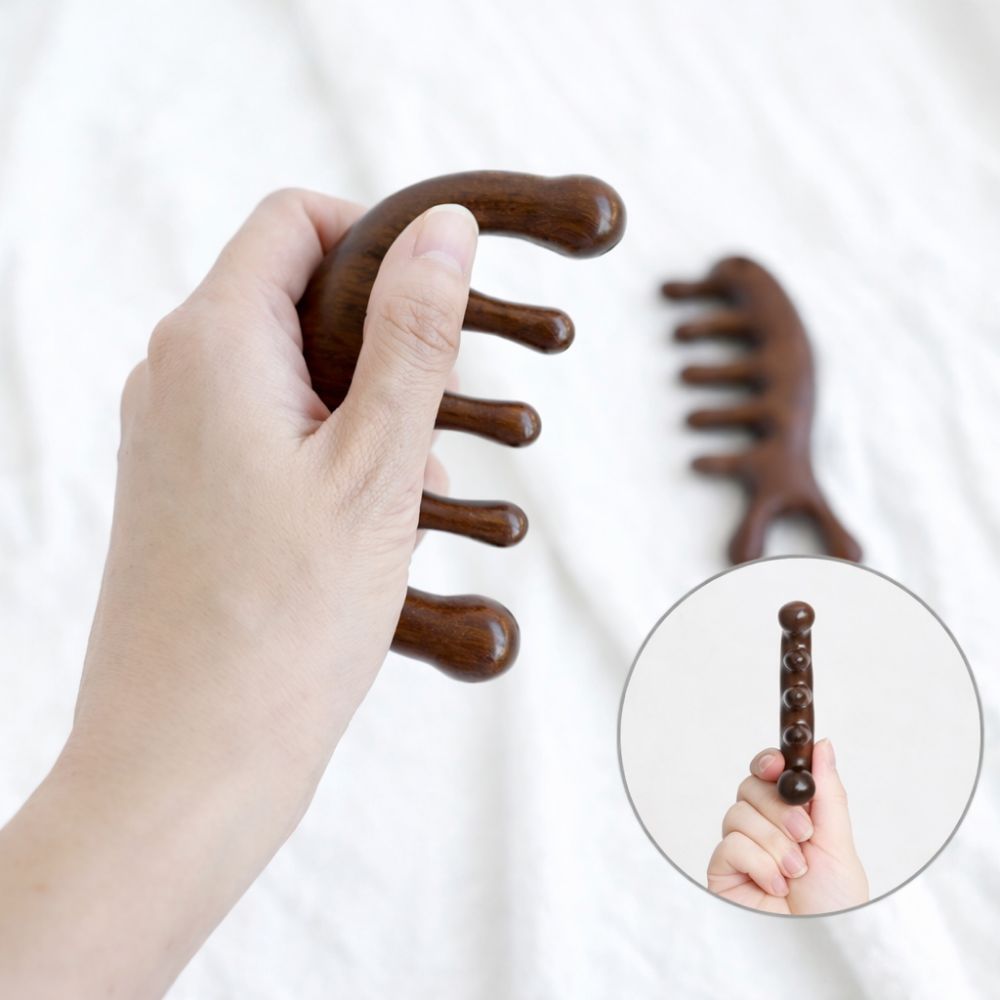 1+1 박달나무괄사 원목괄사 두피 마사지기 어깨 이미지 6