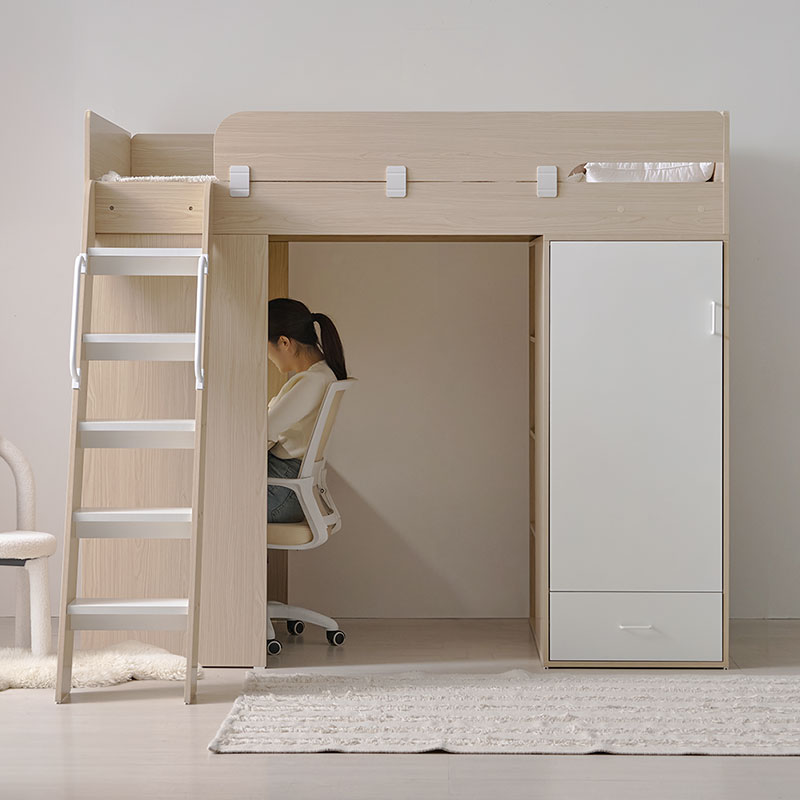 e스마트 올인원 2층 성인 옷장형 벙커침대 세트SS+LED스탠드포함