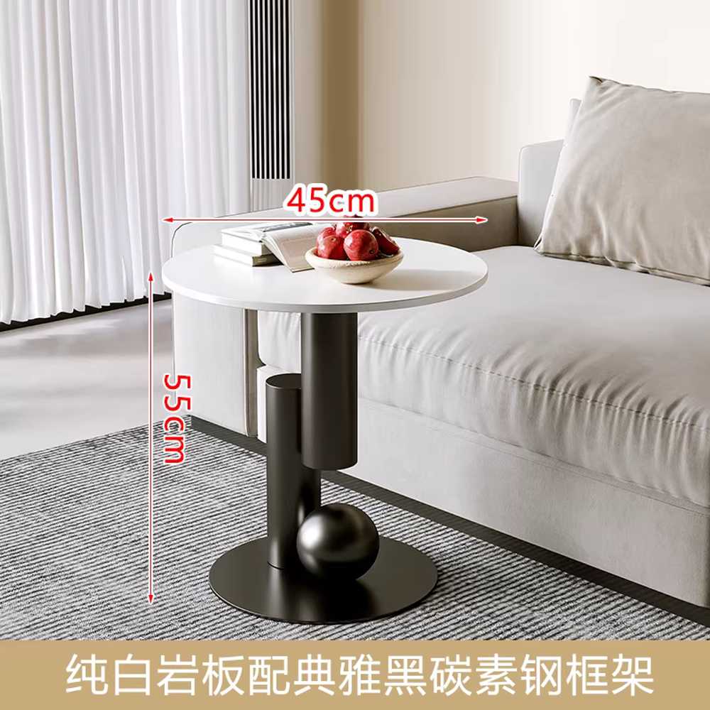 소파 협탁 높이조절테이블 간이 카페 침실 슬림선반 40cm 올 화이트 세라믹 + 무광 블랙 하부 이미지 6