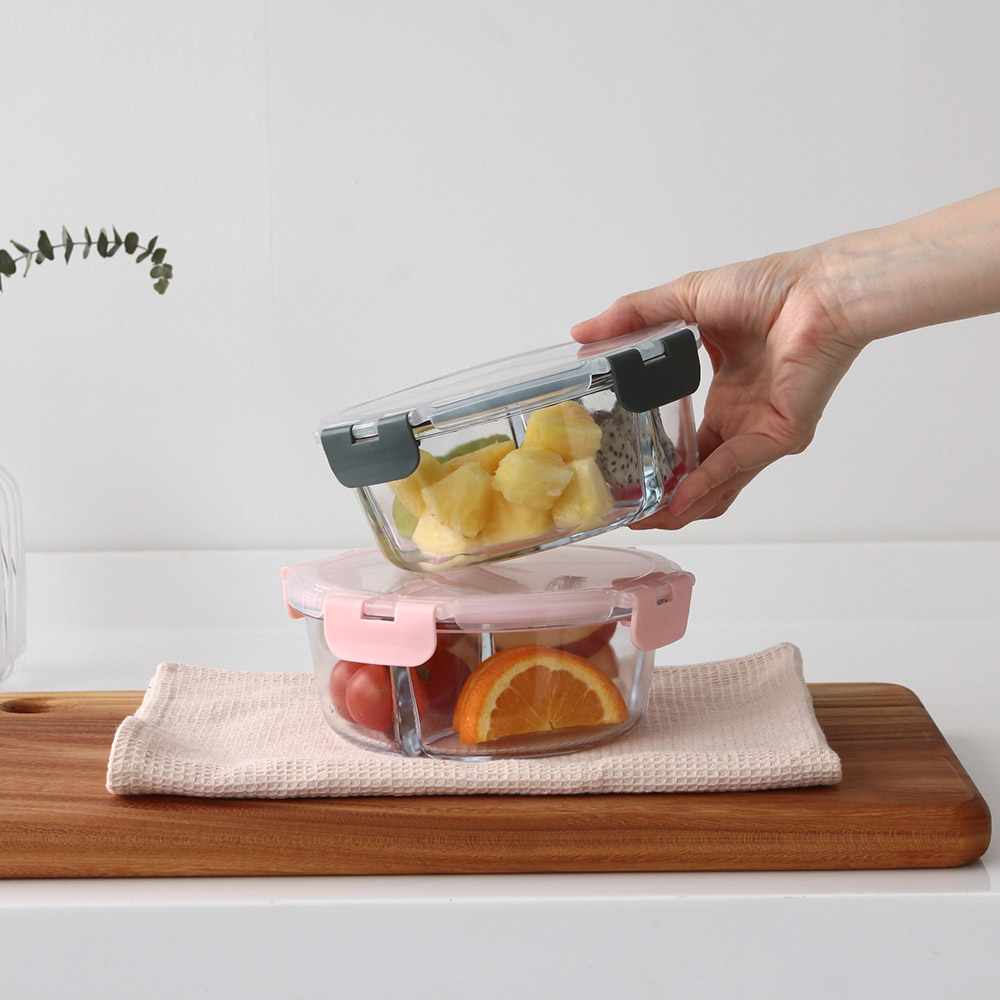 유리 3칸 나눔 반찬통 뚜껑 칸칸이 보관 냉장고 내열 소분 용기 밀폐 칸막이 전자렌지 이미지 7