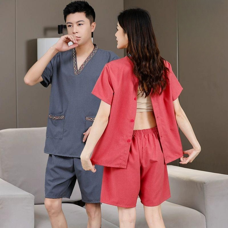 마사지샵 단체복 작업복 아로마테라피 물리치료 한의원 그레이 콩린넨 남성용 등오픈 m - 상품 이미지