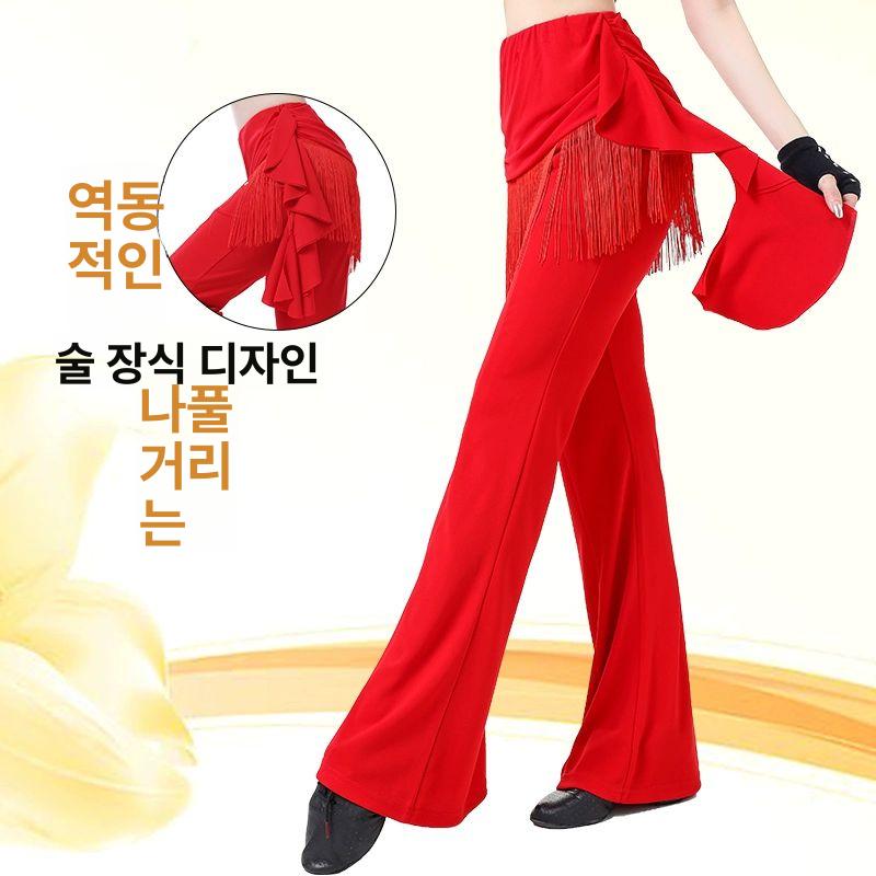 여성 사교댄스바지 모던 줌바 방송 라인 댄스옷 5a038 나일론 트럼펫 스커트 레드 m - 상세 이미지 3