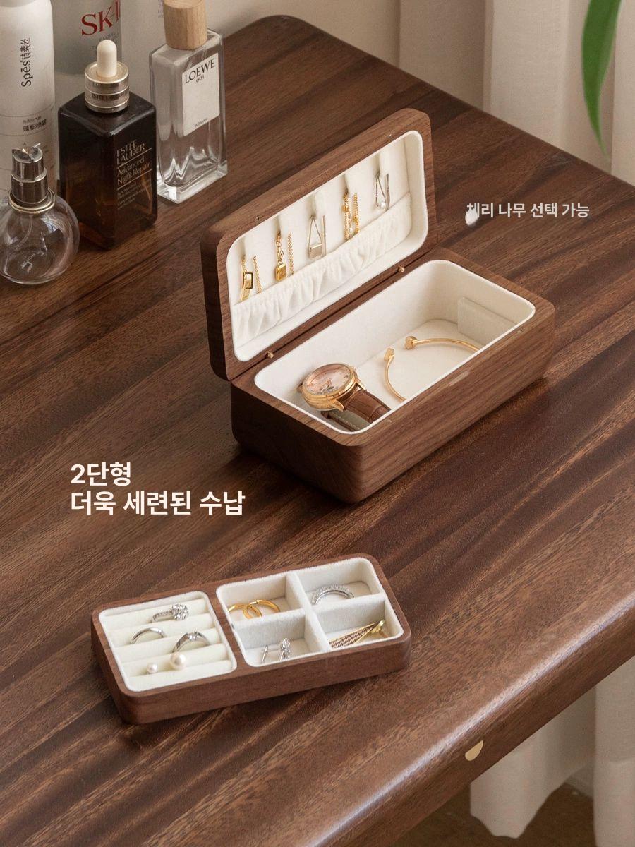 나무보석함 원목반지보관함 주얼리 악세사리 중형 케이스 블랙월넛우드 165 x 95x45mm - 상세 이미지 5