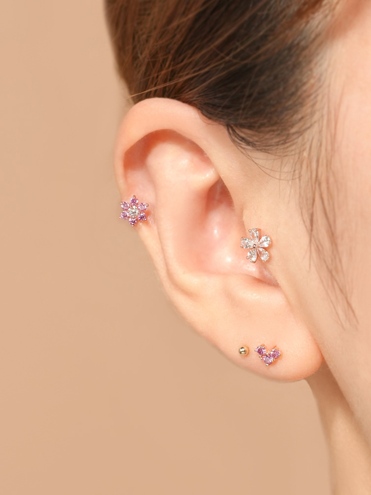 [0.8mm]14K 인터널 모이사나이트 다이아 드리밍 플라워 라블렛 피어싱 귀걸이 이미지 7