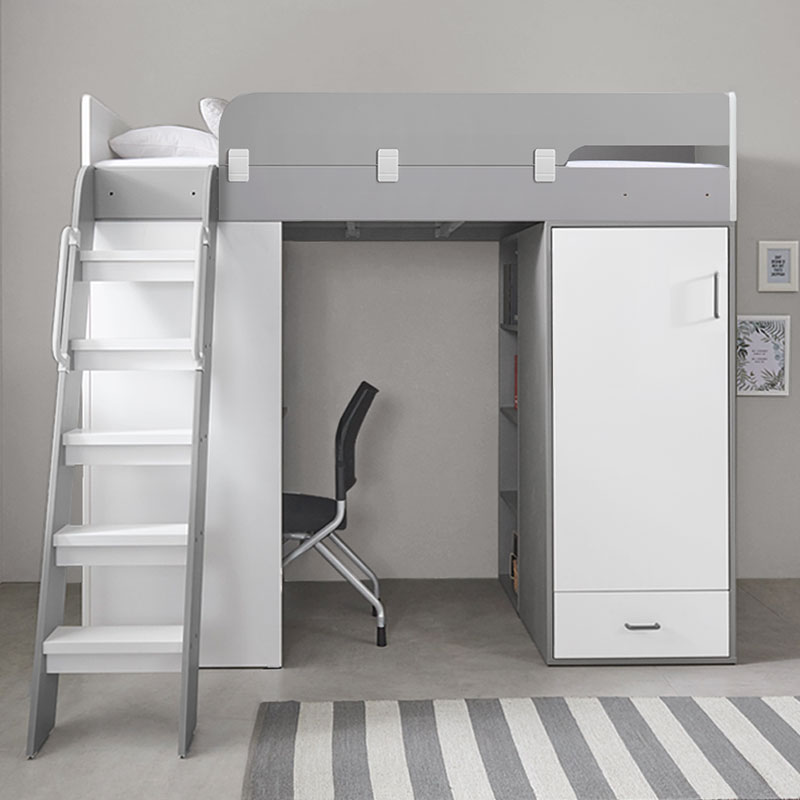e스마트 올인원 2층 성인 옷장형 벙커침대 세트SS+LED스탠드포함