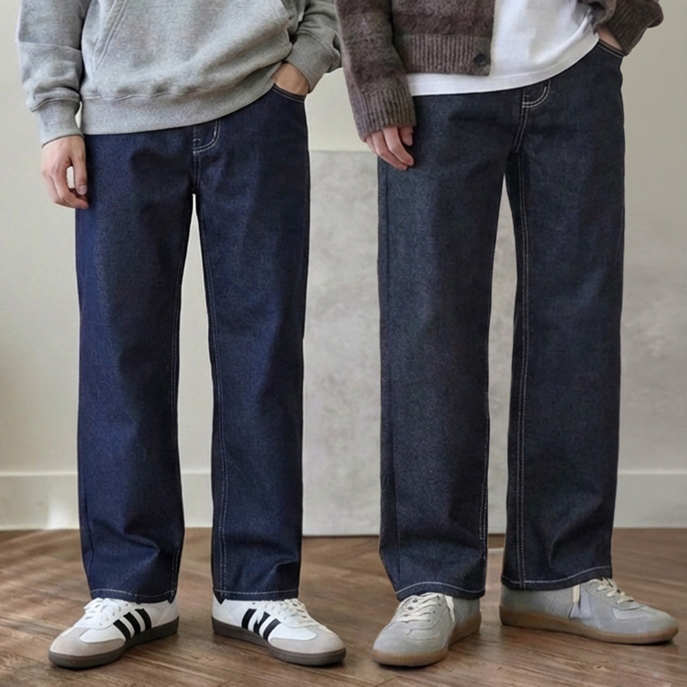 남자청바지 남자 와이드 청바지 흑청 블랙진 통 생지 데님 제품 이미지