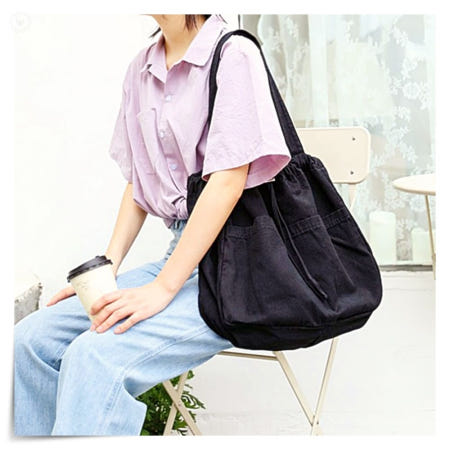 숄더백 캔버스 드로우스트링 블랙 호보 버킷 데일리 에코백 가방
