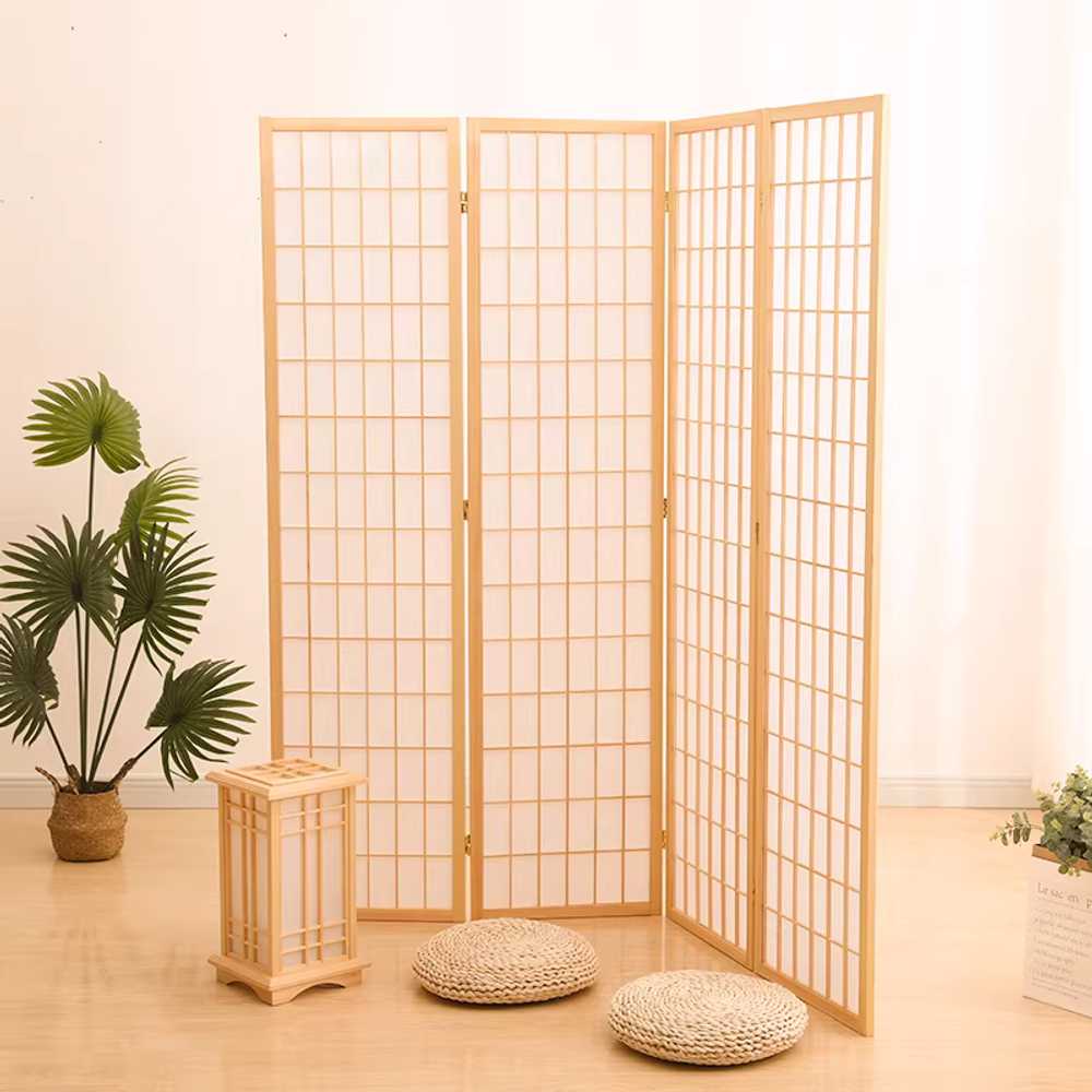 한지 파티션 격자 병풍 엔틱 창호지 문살 목재 실내 44x150cm 4짝/내추럴/받침대 포함 - 상세 이미지 3
