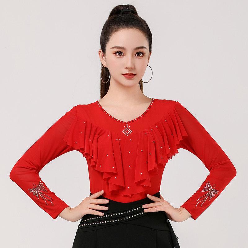 라틴 사교 댄스복 방송 여성 라인 줌바 무대의상 퍼플 4xl - 상세 이미지 4