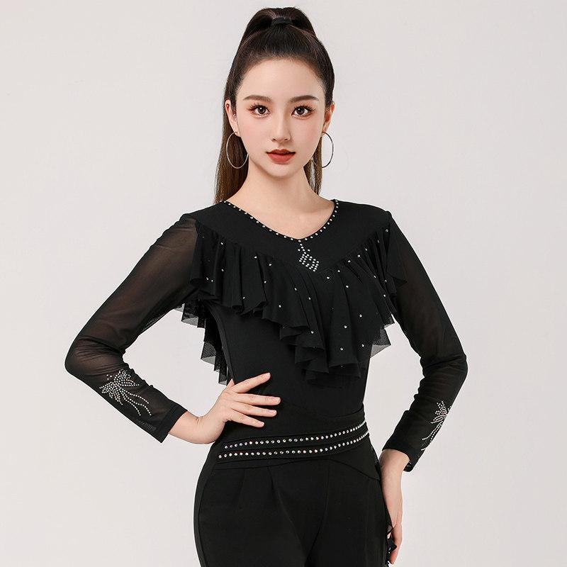 라틴 사교 댄스복 방송 여성 라인 줌바 무대의상 퍼플 4xl - 상세 이미지 5
