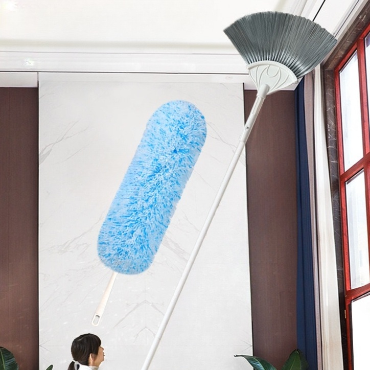 천장 거미줄 청소 긴 막대 빗자루 접이식 알루미늄봉 미세모 삼각형 브러쉬 - 상품 이미지