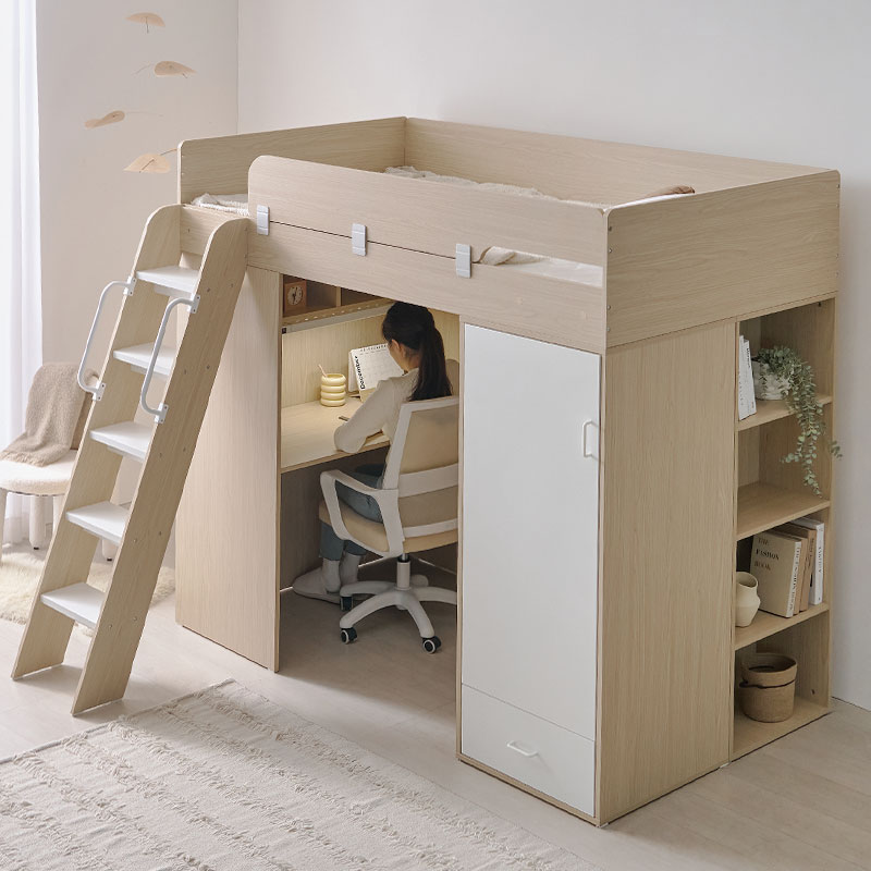 e스마트 올인원 2층 성인 옷장형 벙커침대 세트SS+LED스탠드포함