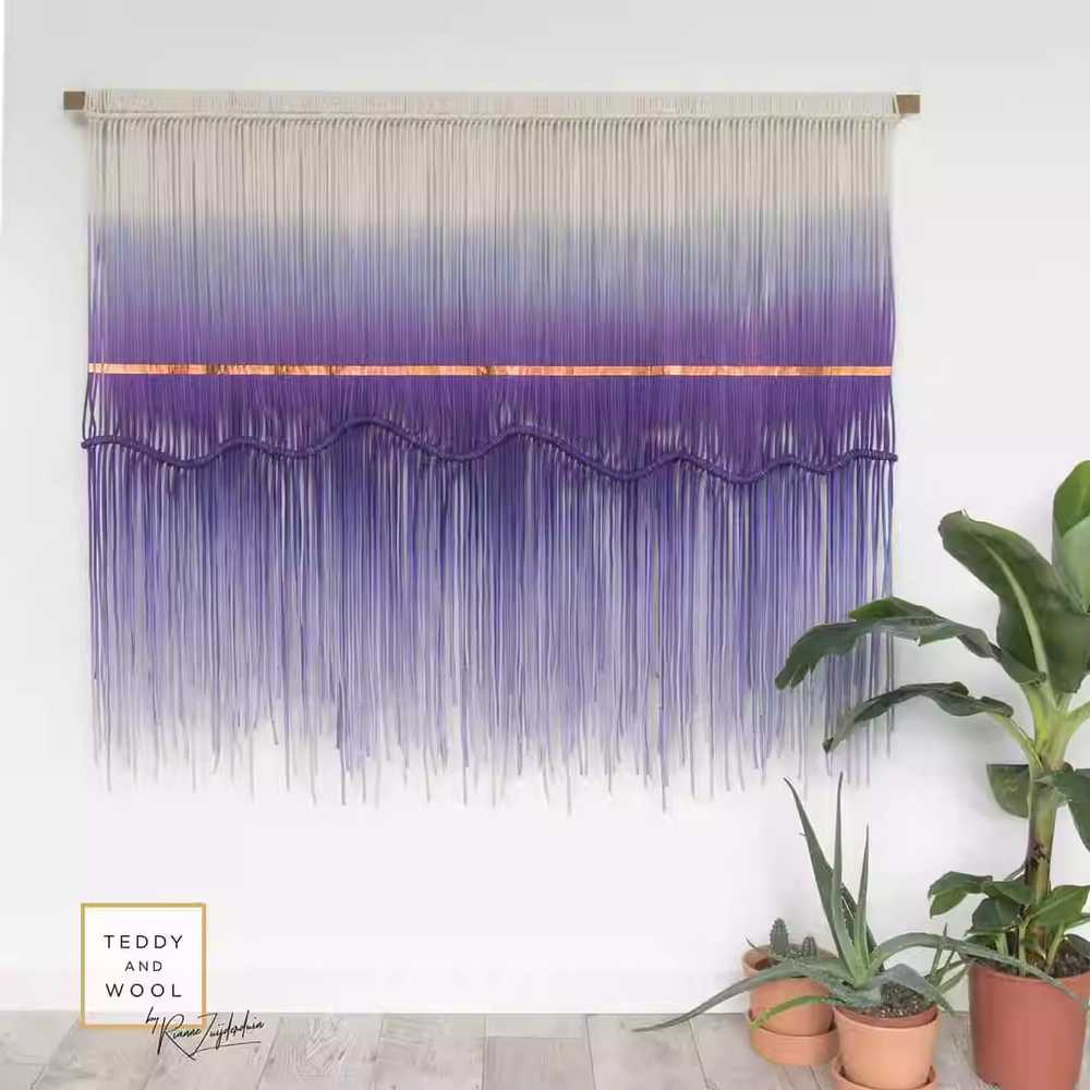 마크라메 커튼 벽 태피스트리 행잉 데코 그라데이션 130x55cm 오렌지 이미지 6