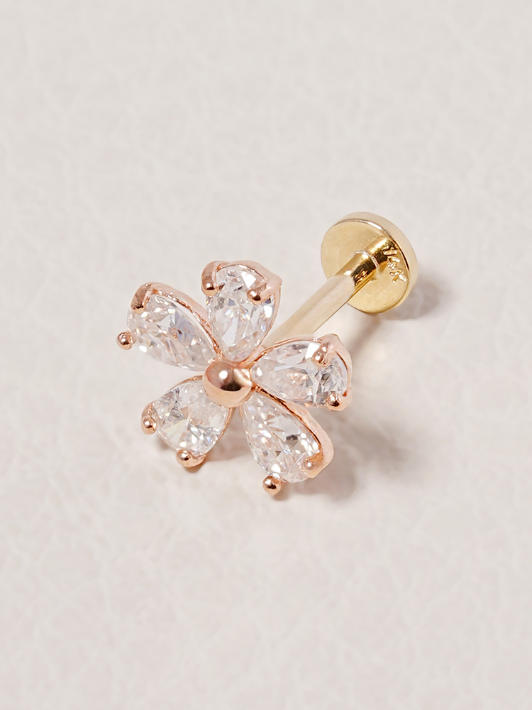 [0.8mm]14K 인터널 모이사나이트 다이아 드리밍 플라워 라블렛 피어싱 귀걸이 - 상세 이미지 2