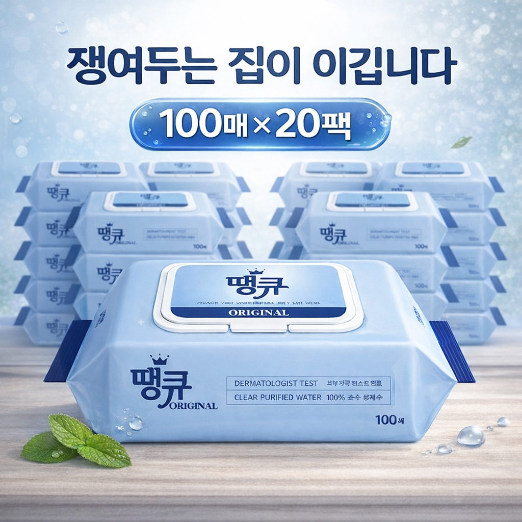 [캡형 100매 X 20팩] 도톰한 땡큐 오리지널 대용량 캡형 물티슈 아기 엠보싱 물티슈 - 상품 이미지
