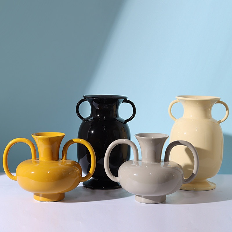 세라믹 화병 디자인 꽃병 모던 인테리어 오브제 예쁜 도자기 장식 노란색 26x18.5x18.5 - 상세 이미지 2