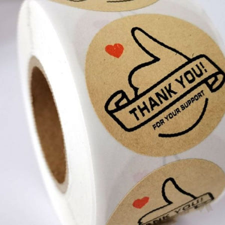 원형 크라프트지 감사인사 포장용 라벨 스티커 롤 타입 쇼핑몰 택배 봉투 마감