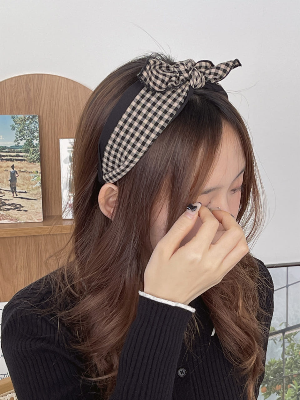 체크리본머리띠 반다나 와이드헤어밴드 스카프머리띠 넓은헤어밴드 - 상세 이미지 3