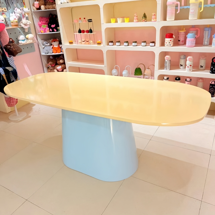 파스텔 식탁 타원형 테이블 다이닝 카페 디저트 탁자 다크옐로우+라이트스톤퍼플 120x60x75cm - 상세 이미지 2