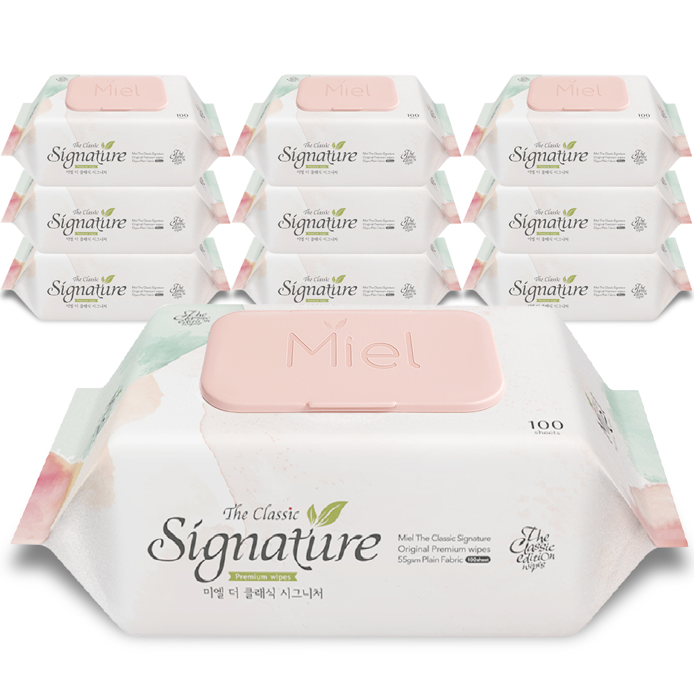 미엘 더 클래식 시그니처 물티슈 100매 10팩 캡형 평량 55g 도톰 안전한 순한 유아 플레인 제품 이미지