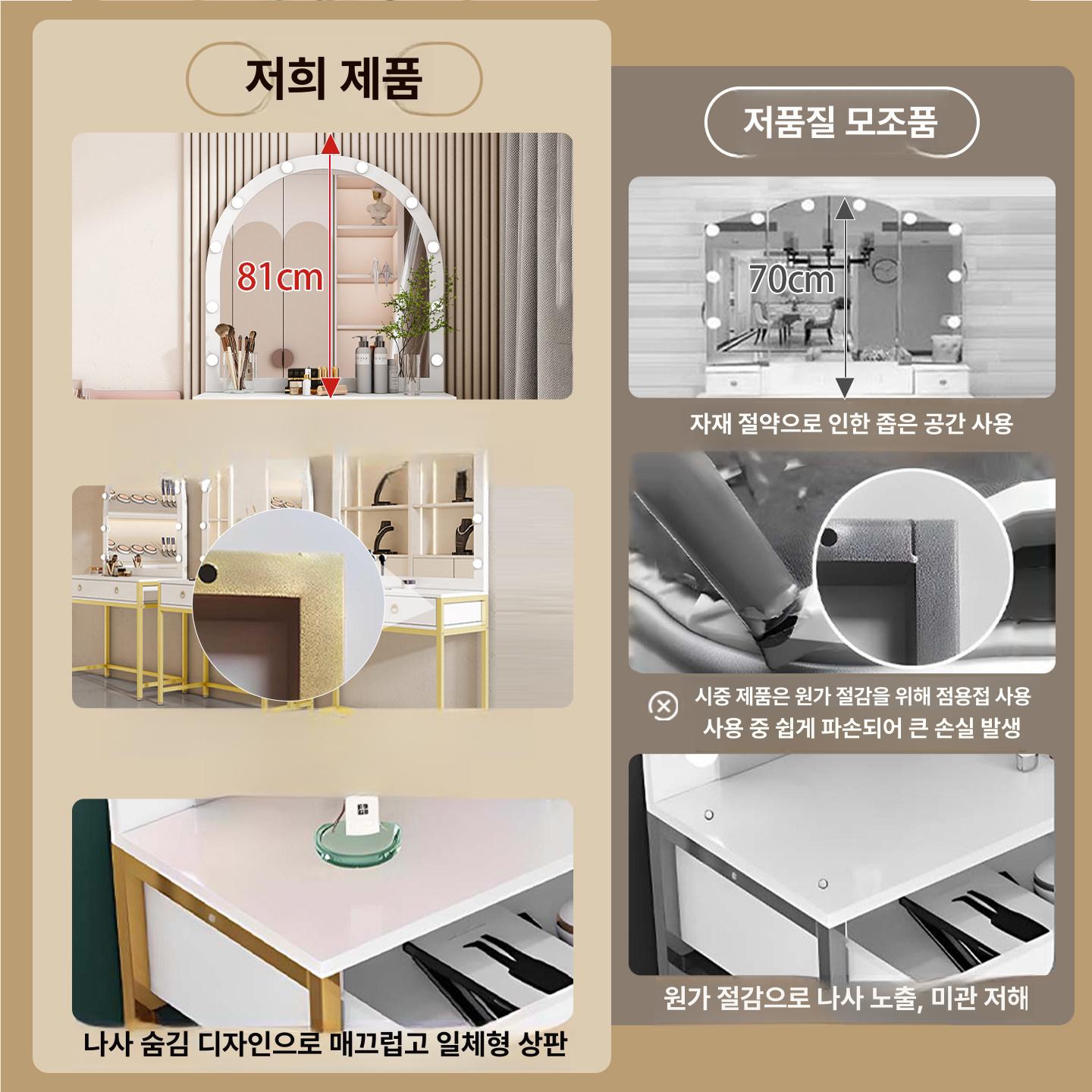 led조명화장대 메이크업 뷰티샵 분장실 업소용 블랙 프레임+블랙 보드 우드 80x40x160cm - 상세 이미지 2