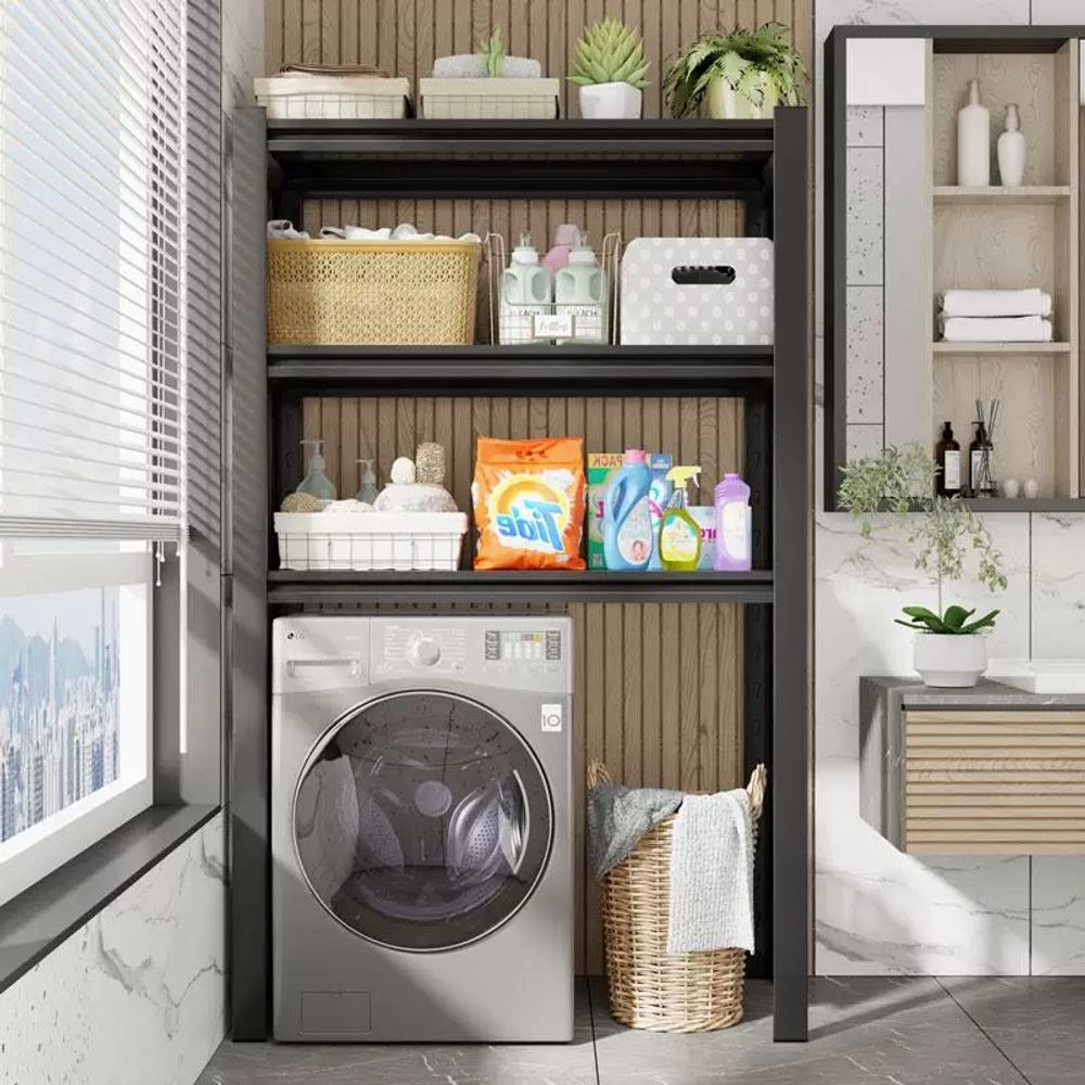 건조기 수납장 선반 베란다 정리함 세탁실 다용도 세탁기 팬 A. 604060cm 3겹 검정