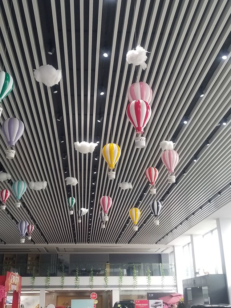 감성 열기구 모빌 천장 놀이 장식품 모형 북유럽 카페 소형 열기구 줄무늬 블루 - 상세 이미지 3