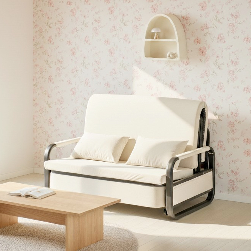 서광퍼니처 오뜨 수납형 패브릭 소파베드 매트리스 간이 접이식 침대 sk 스툴미포함, 크림베이지, 2인용