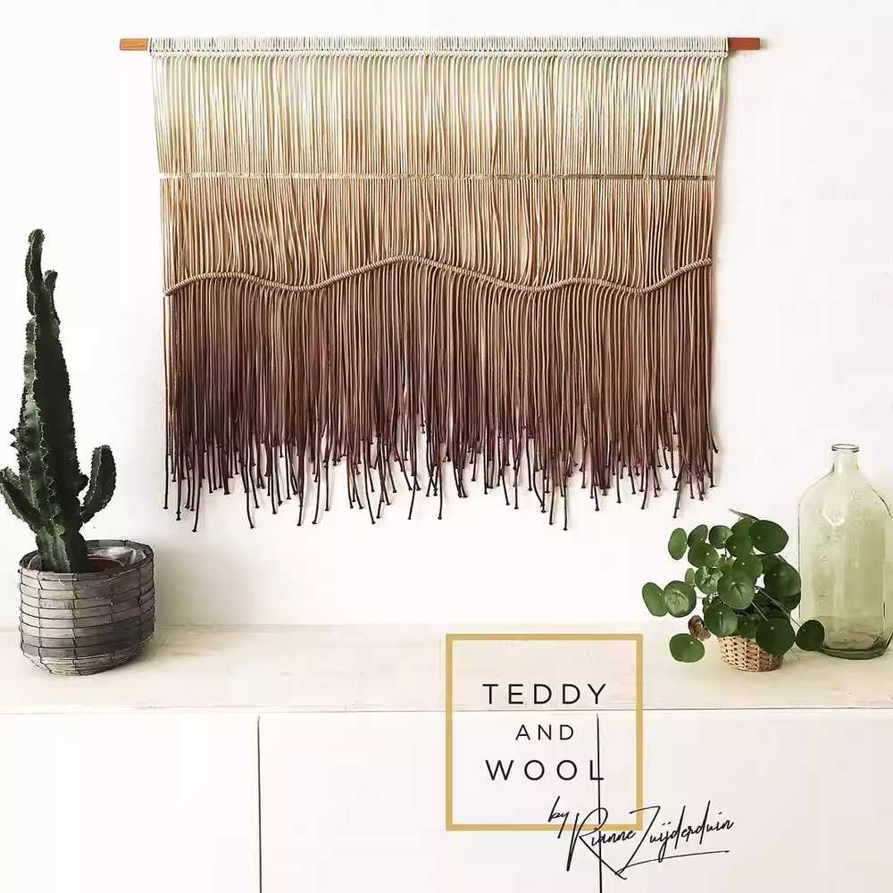 마크라메 커튼 벽 태피스트리 행잉 데코 그라데이션 130x55cm 오렌지 - 상세 이미지 2
