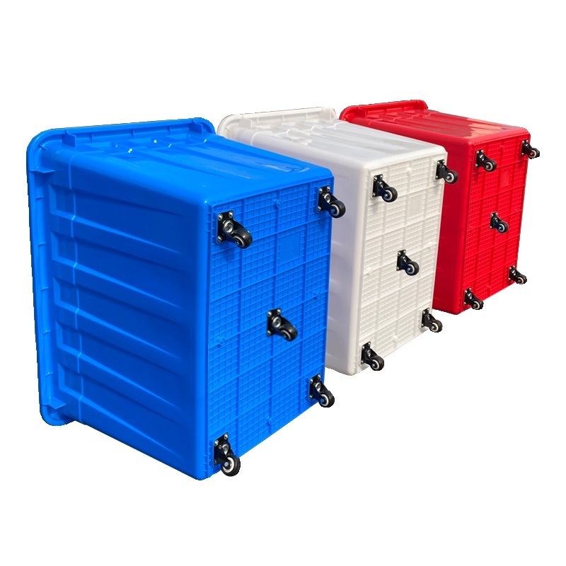 바퀴달린 이동식 상자 바구니 이사 박스 운반 이삿짐 달린 카트 운반상자 대형 90L 670x450x355 (뚜껑O) 흰색 하중 지지 바퀴 - 상품 이미지