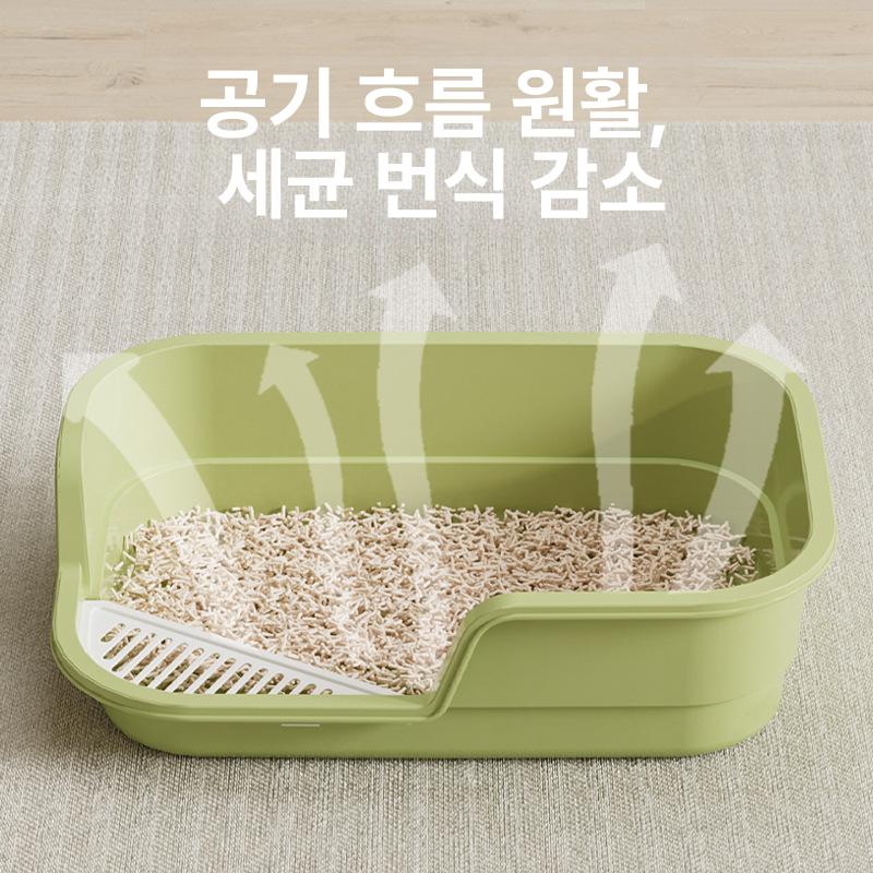 고양이 화장실 낮은 오픈형 그레이 변기 유출 소변 입구 민트그린 42cm 중간 - 상세 이미지 3
