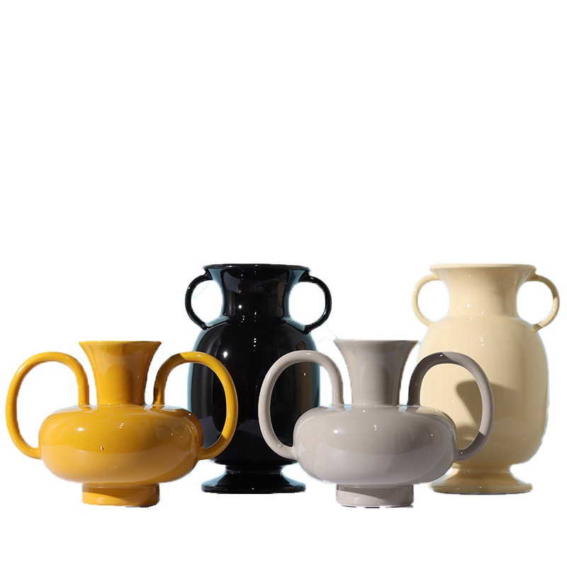 세라믹 화병 디자인 꽃병 모던 인테리어 오브제 예쁜 도자기 장식 노란색 26x18.5x18.5 - 상품 이미지