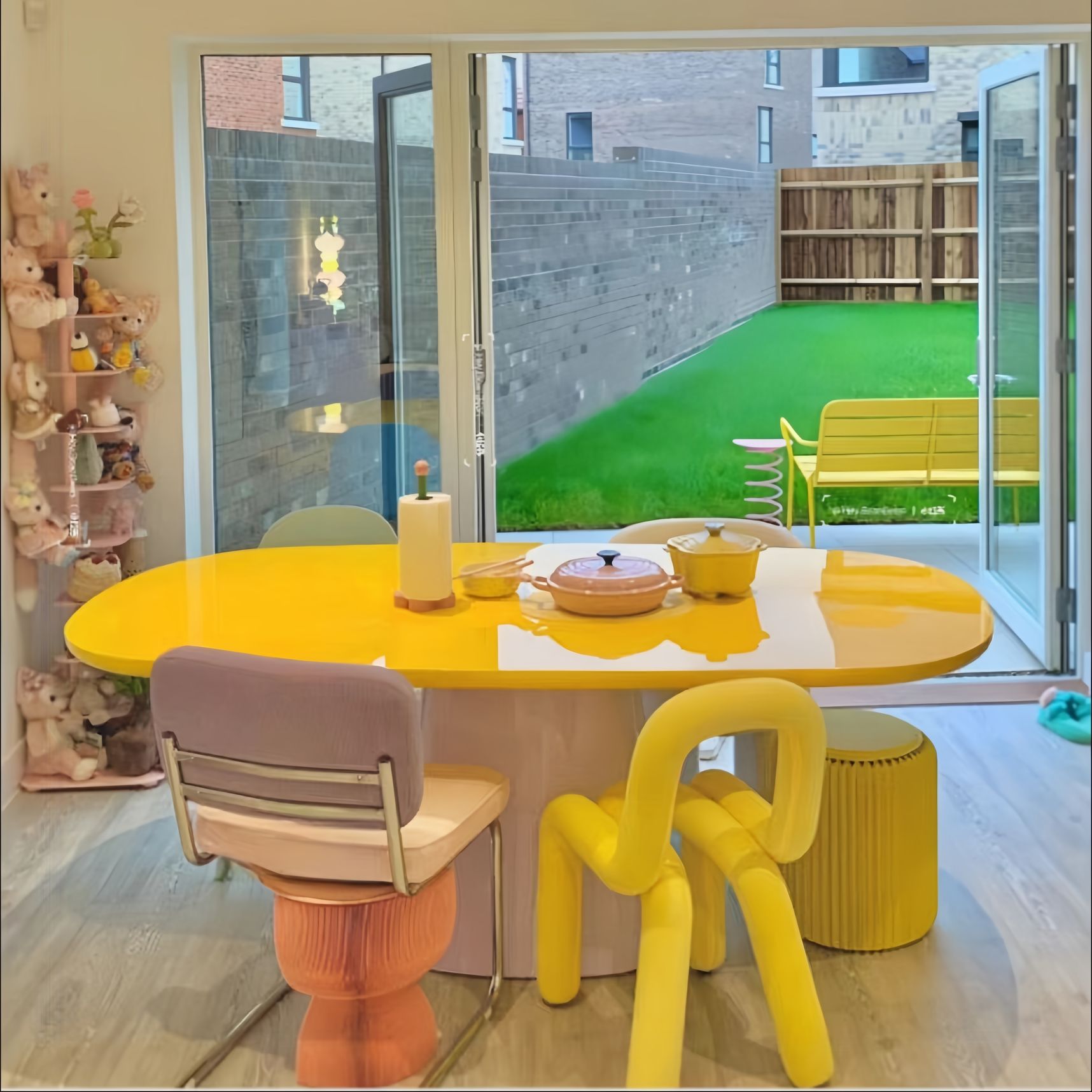 파스텔 식탁 타원형 테이블 다이닝 카페 디저트 탁자 다크옐로우+라이트스톤퍼플 120x60x75cm - 상세 이미지 4