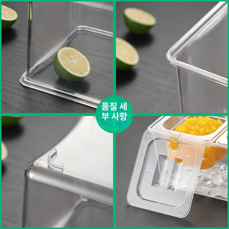 반찬통 보관용기 직사각 보관통 밑반찬 셀프바 뚜껑 투명 PP 3칸 강철내부박스 +강철 뚜껑 - 상세 이미지 5