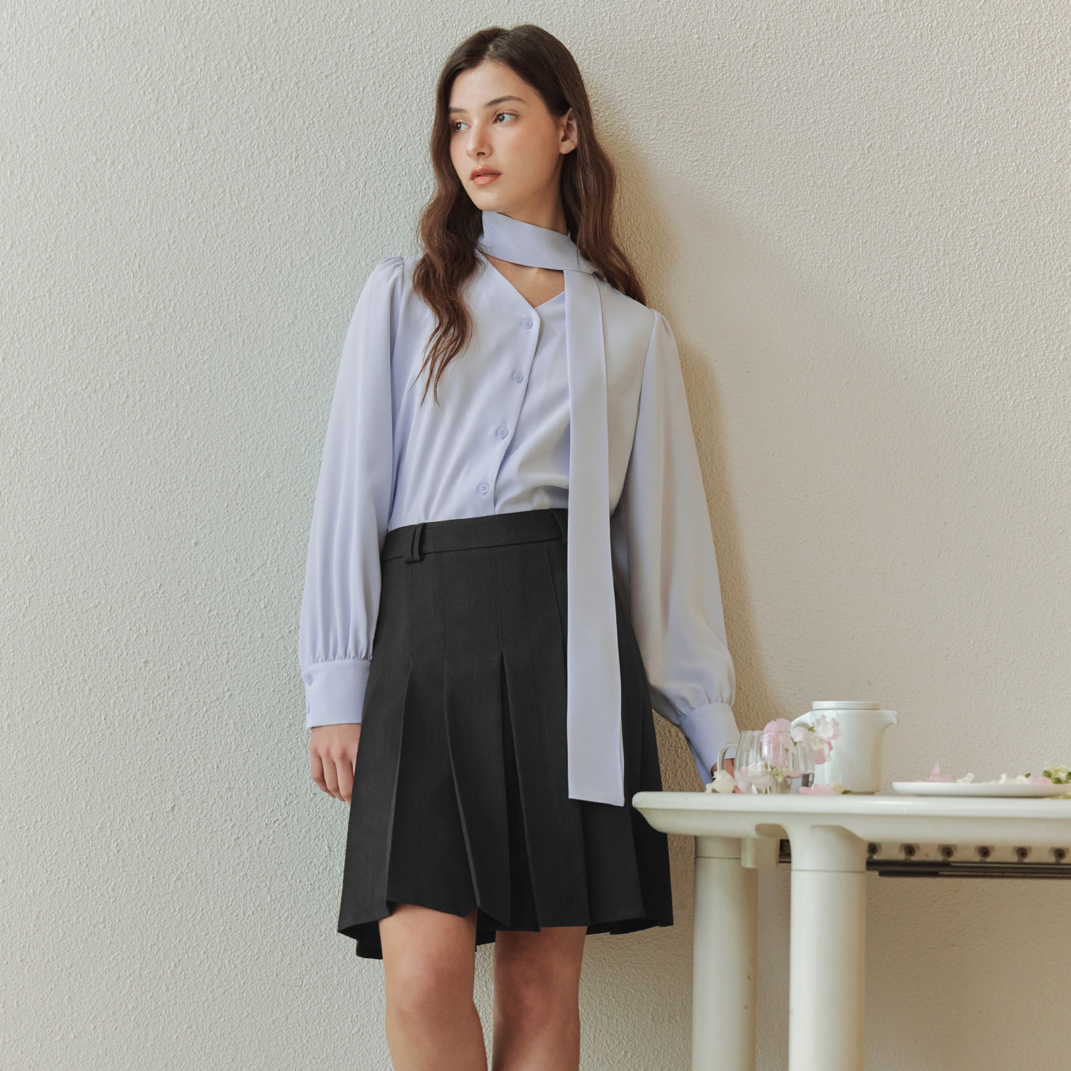 [제로스트릿] 베이직 플리츠 스커트 BASIC PLEATED SKIRT / CHARCOAL - 상세 이미지 2