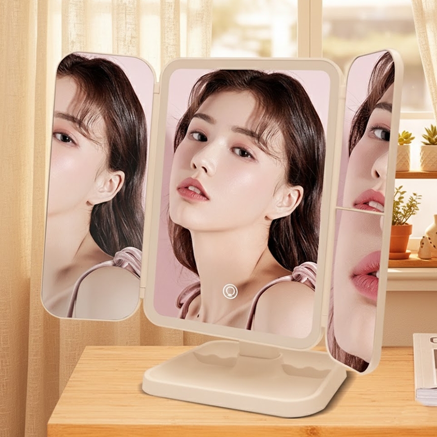 LED 탁상 거울 화장 메이크업 무선 접이식 화장대 여행용