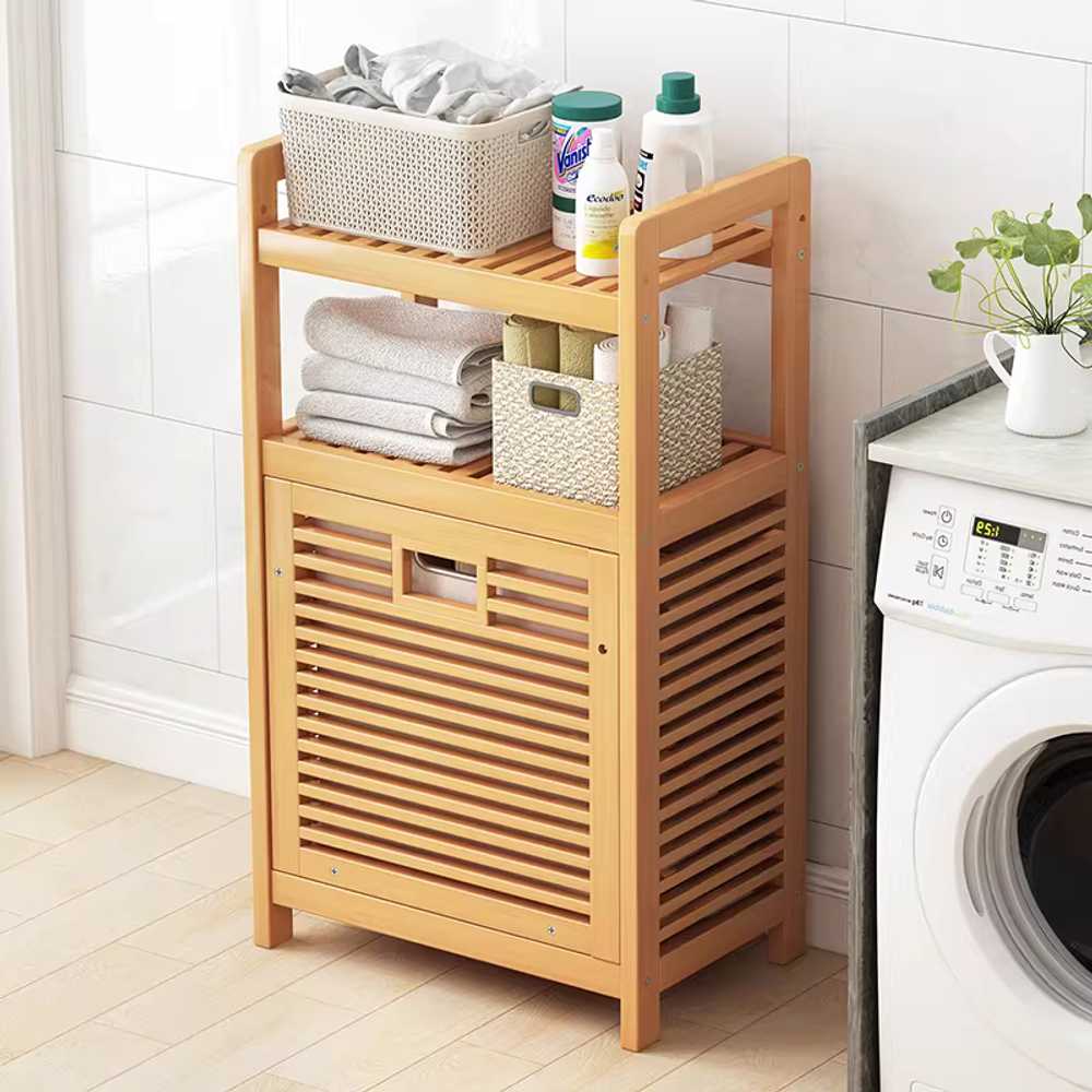 세탁물 수납함 세탁실 수건 인테리어 우드 빨래 객실 50cm 4단 - 상세 이미지 2