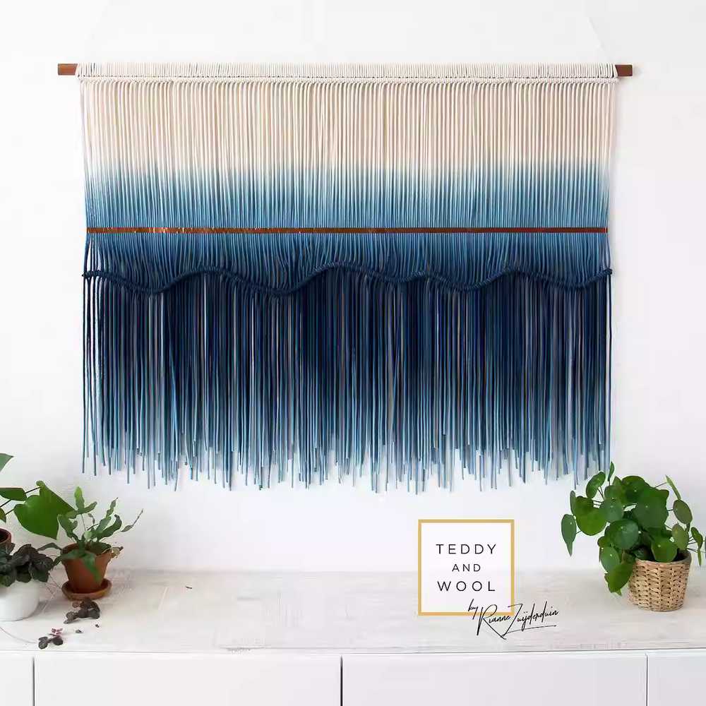 마크라메 커튼 벽 태피스트리 행잉 데코 그라데이션 130x55cm 오렌지 - 상세 이미지 3