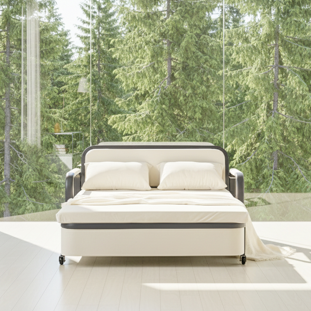 서광퍼니처 오뜨 수납형 패브릭 소파베드 매트리스 간이 접이식 침대 sk 스툴미포함, 크림베이지, 2인용