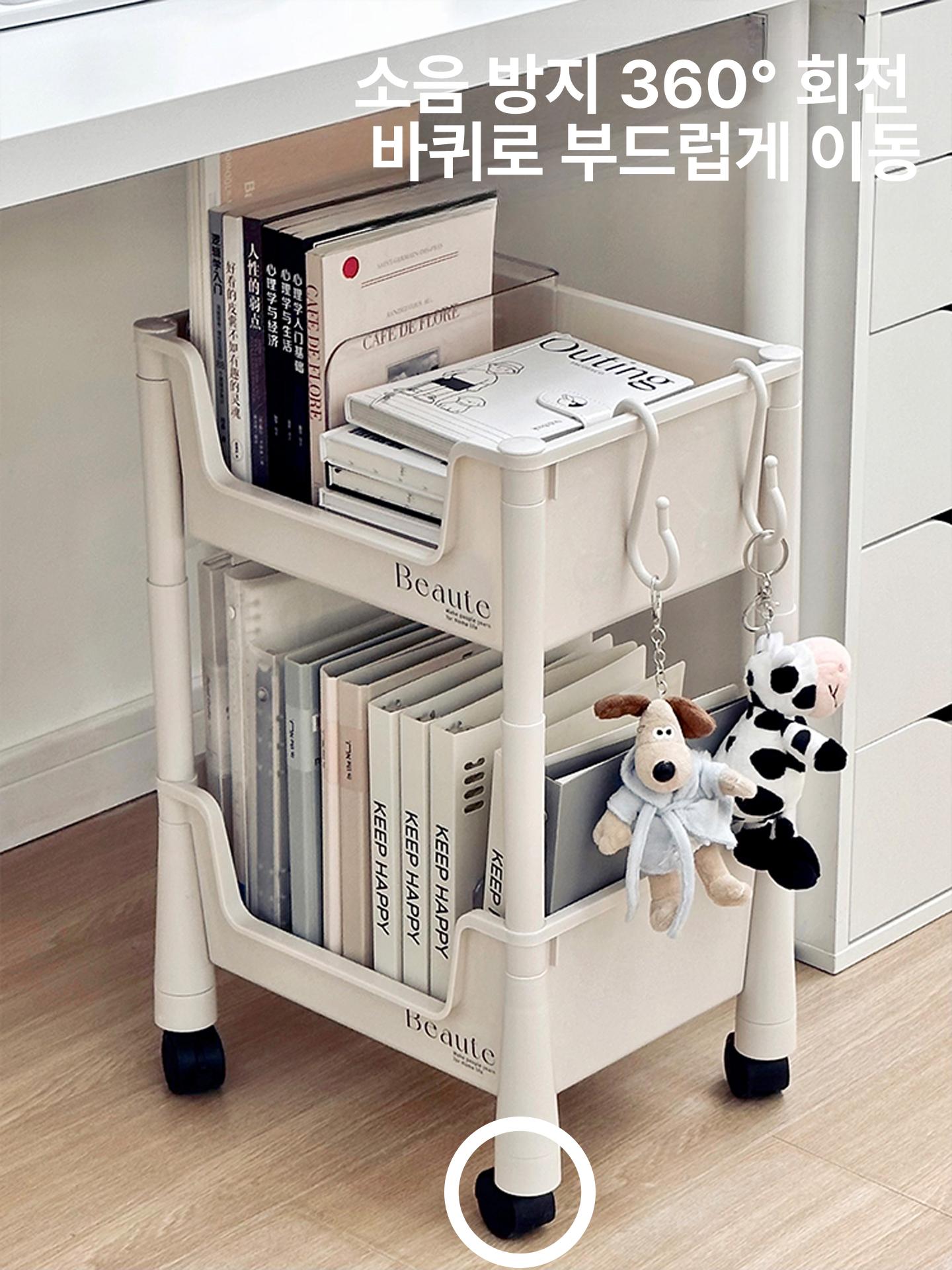 이동식 만화책장 바퀴달린 책꽂이 수납 틈새 수납선반 바퀴 2칸 후크 2개 2칸 1 x 1 - 상세 이미지 3