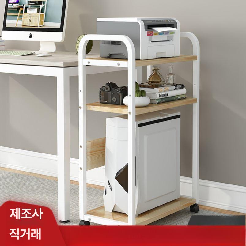 컴퓨터 본체 받침대 바퀴 책상 정리 호두색 데스크탑받침 E27 스타일 화이트 3단 라이트월넛 - 상세 이미지 3
