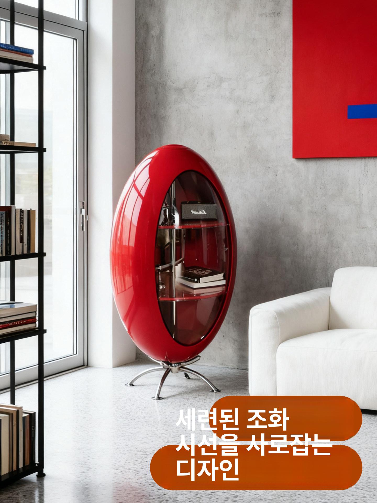모던 원형 3단 로켓 선반 컬러 진열장 인테리어 가구 레드 - 상세 이미지 5