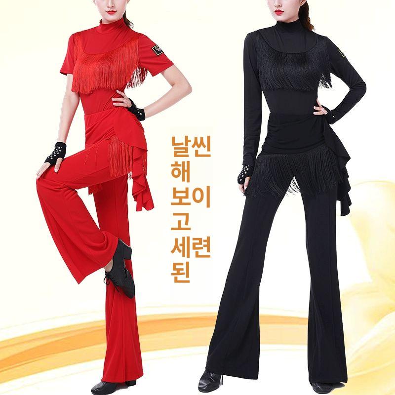 여성 사교댄스바지 모던 줌바 방송 라인 댄스옷 5a038 나일론 트럼펫 스커트 레드 m - 상세 이미지 4