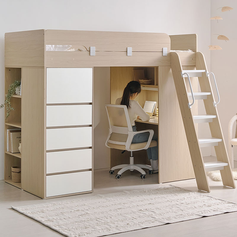 e스마트 올인원 2층 성인 옷장형 벙커침대 세트SS+LED스탠드포함