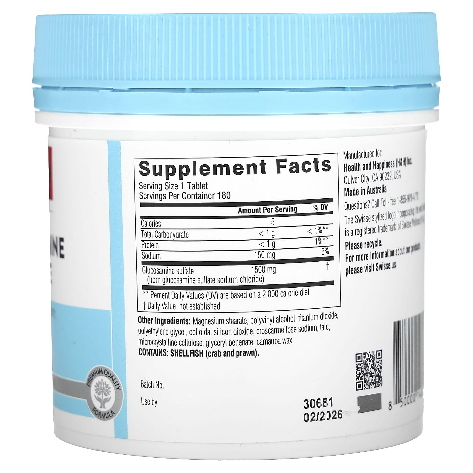 스위스 글루코사민 설페이트 1500mg Sulfate 180정, 2개 - 상세 이미지 2