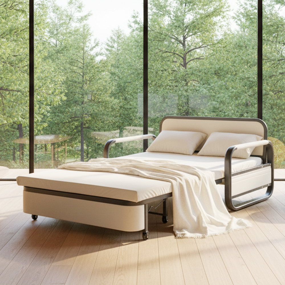 서광퍼니처 오뜨 수납형 패브릭 소파베드 매트리스 간이 접이식 침대 sk 스툴미포함, 크림베이지, 1인용